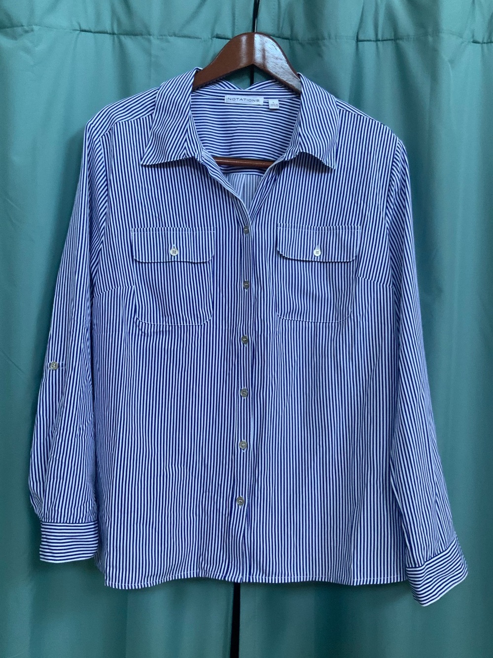 Notations Blue and White Pinstripe Casual Button-Down Shirt